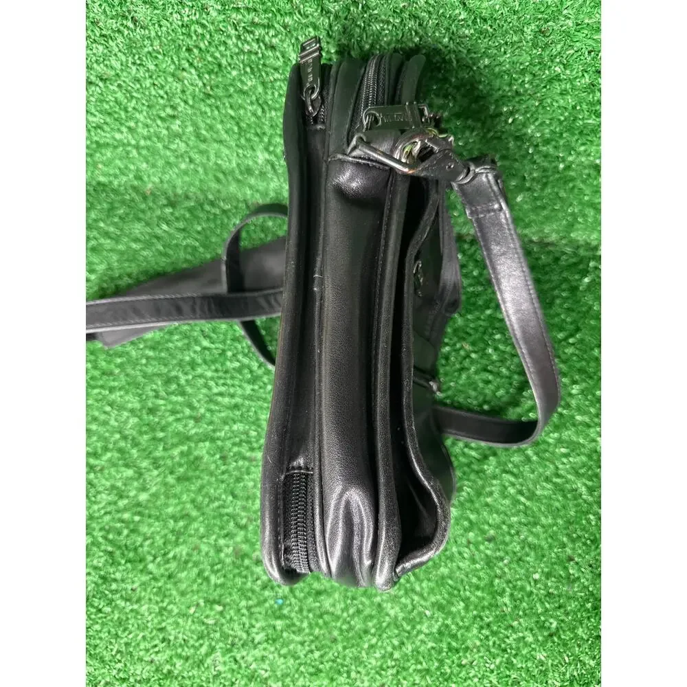 TUMI Alpha Vintage Black Leather Pocket Crossbody Bag Small Travel EDC